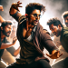 Allu Arjun showcasing his dynamic performance in a film scene, exuding charisma and talent, with co-stars around him subtly comparing heights