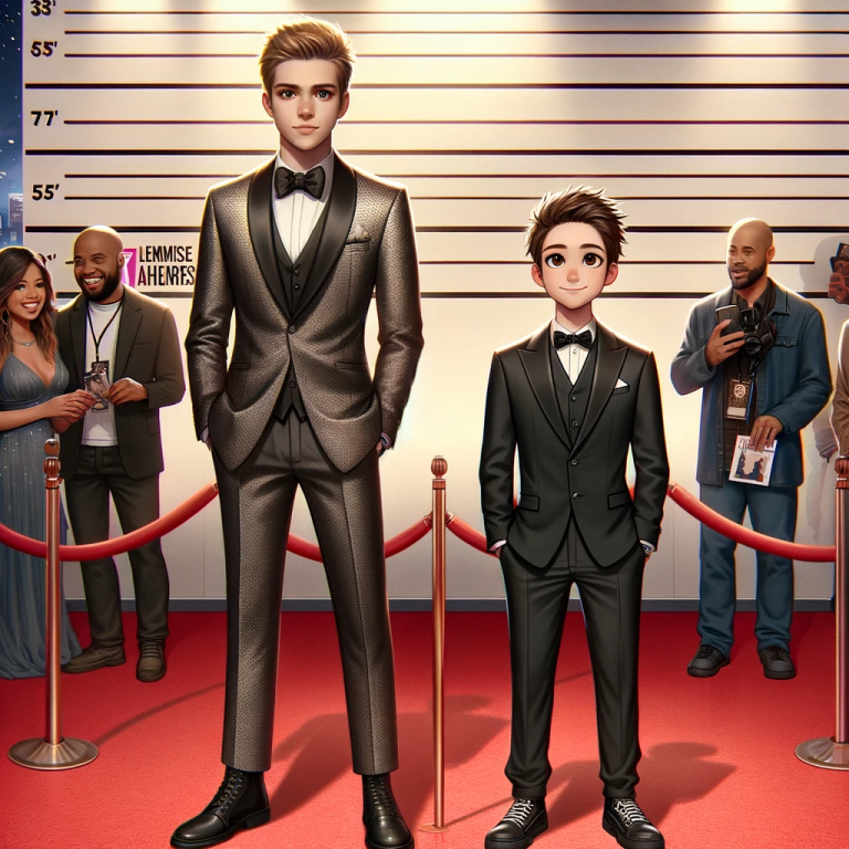 Jack Harlow standing next to [Celebrity Name], at [Event Name], showcasing the noticeable height difference, with Harlow towering over his counterpart. Both are smiling and facing the camera, illustrating Harlow’s height of 6 feet 3 inches in a real-world context